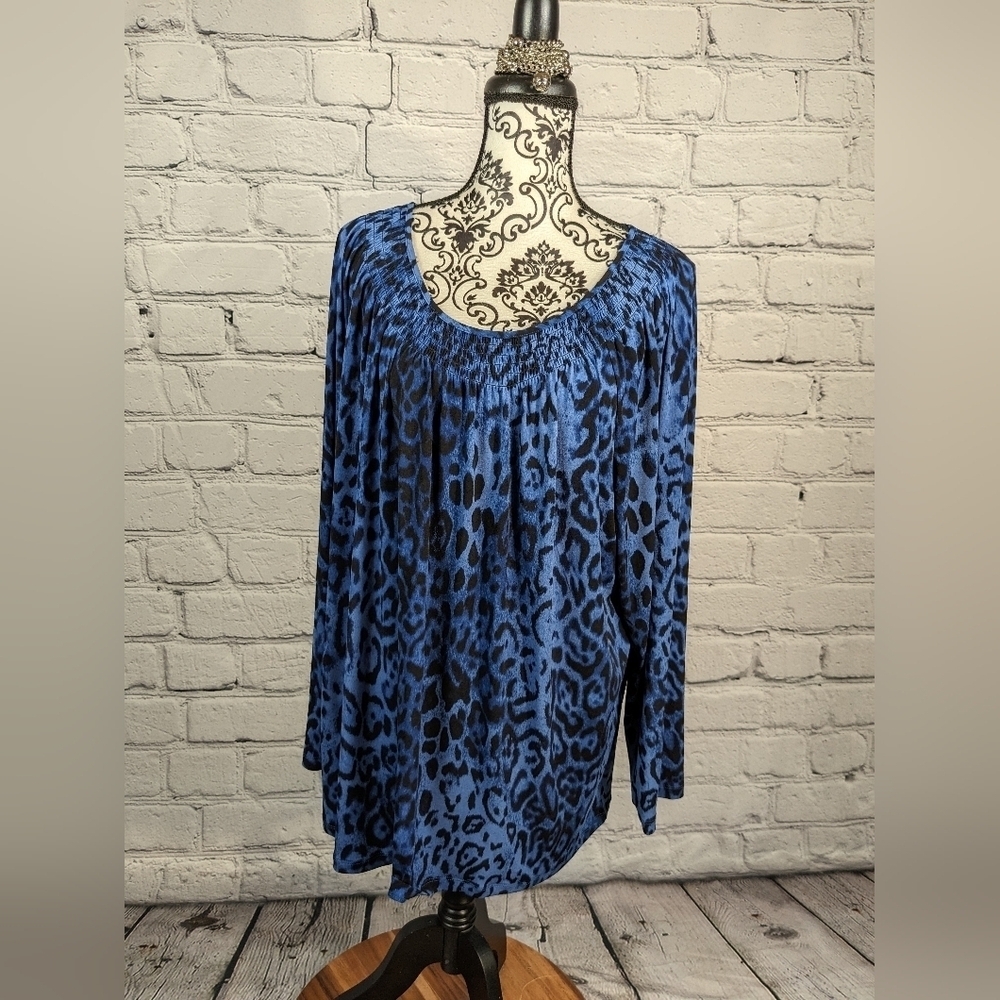 Susan Graver women's long sleeve stretch knit animal print plus size 2x BBIN